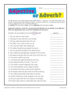 Adjective or Adverb | 2nd or 3rd Grade Worksheet