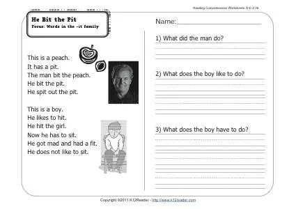 he bit the pit 1st grade reading comprehension worksheet week 5