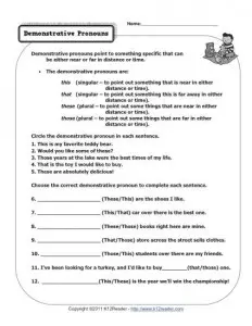 Demonstrative Pronouns | Pronoun Worksheets