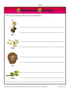 Alliteration Worksheets