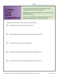 Colons Used With Explanations | Punctuation Worksheets