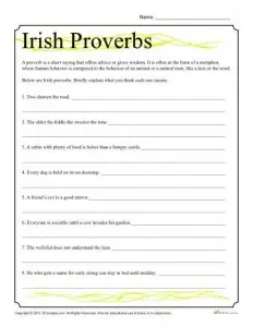 St. Patrick's Day Worksheet | Irish Proverbs