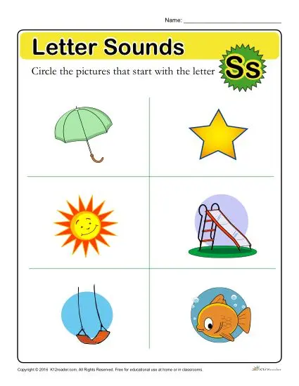 letter sounds s preschool letter worksheet