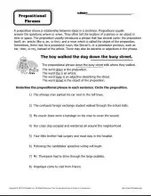 Preposition Worksheet - Prepositional Phrases