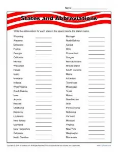 States and Abbreviations Worksheet Practice Activity