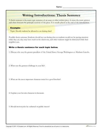 how to write a thesis statement worksheet